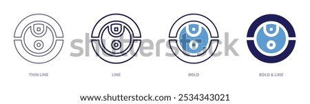 Robot vacuum cleaner icon in 4 different styles. Thin Line, Line, Bold, and Bold Line. Duotone style. Editable stroke.