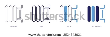 Radiator icon in 4 different styles. Thin Line, Line, Bold, and Bold Line. Duotone style. Editable stroke.