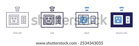 Power socket icon in 4 different styles. Thin Line, Line, Bold, and Bold Line. Duotone style. Editable stroke.