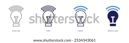 Lightbulb wifi icon in 4 different styles. Thin Line, Line, Bold, and Bold Line. Duotone style. Editable stroke.