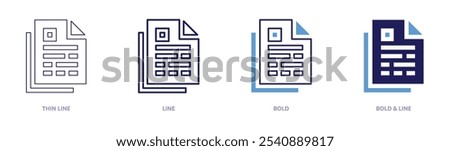 File version control icon in 4 different styles. Thin Line, Line, Bold, and Bold Line. Duotone style. Editable stroke.