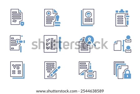 Documentation icon set. Bold line style. Duotone colors. Editable stroke. document, job search, record, file, note, documentation, legal document.