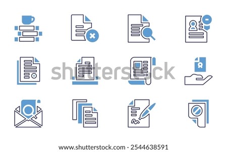 Documentation icon set. Bold line style. Duotone colors. Editable stroke. document, plagiarism, legal document, file, contract, documents, information, question.