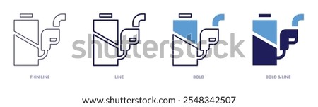 Battery charging icon in 4 different styles. Thin Line, Line, Bold, and Bold Line. Duotone style. Editable stroke.