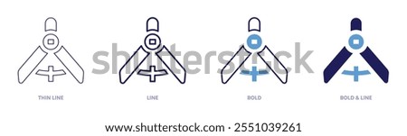 Drawing compass icon in 4 different styles. Thin Line, Line, Bold, and Bold Line. Duotone style. Editable stroke.