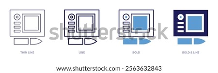 Wacom icon in 4 different styles. Thin Line, Line, Bold, and Bold Line. Duotone style. Editable stroke.