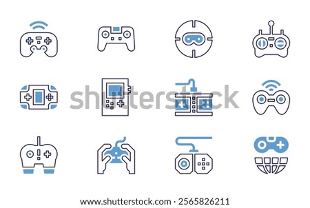 Video games icon set. Bold line style. Duotone colors. Editable stroke. videogame, videoconsole, gamecontroller, game, gameconsole, gamepad, console, joystick.