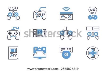 Video games icon set. Bold line style. Duotone colors. Editable stroke. gamecontroller, videogame, gameover, gamepad, gaming, controller, oculusrift, handheldconsole.