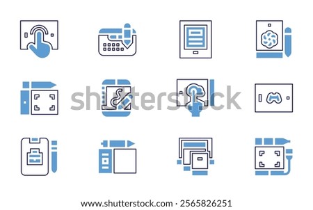 Tablet icon set. Bold line style. Duotone colors. Editable stroke. tablet, graphictablet, drawingtablet, devices, wacom, esports.