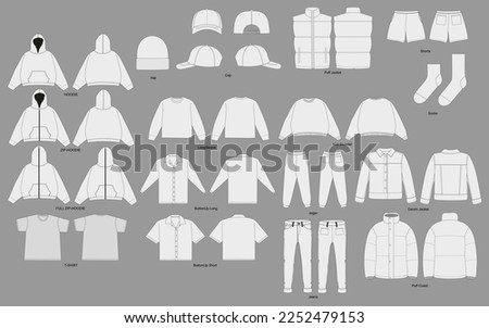 Vector Apparel Mockup Collection. Women's t-shirt design template. White cap Mockup, realistic style. Hat blank template, baseball caps, vector illustration set.