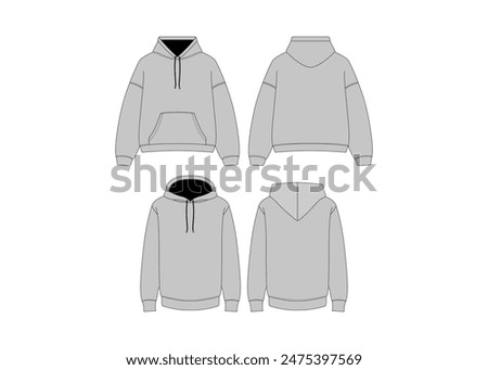 Men Hoody Realistic Mockup Long Sleeve White Hoodie Template Streetwear Hoodie Apparel Vector Mockup Set Unisex Hoody Technical Sketch Hoodie CAD Men’s Hoody Realistic Mockup - Long Sleeve White Hoody