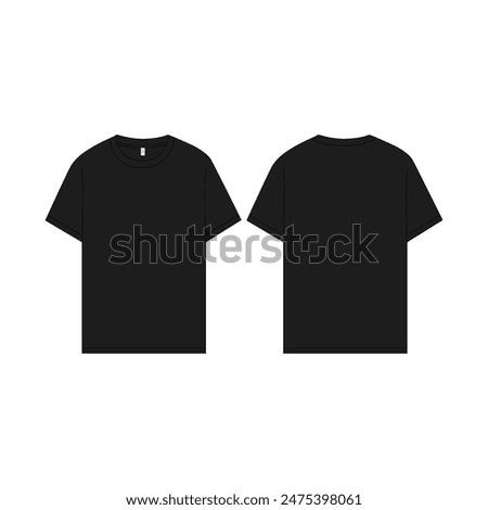 Blank Tee Shirt Vector Mockup Template Black Graphic Tee Mock-up Design T-shirt CAD mockup Blank Tee Shirt Vector Mockup - Black Graphic Tee Design - Unisex T-Shirt CAD Mockup - Front and Back View