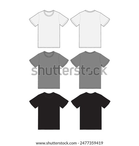 Black Male T-shirt Mockup Set Front and Back View Blank White Textile Print Design Template Fashion Gray Tee Shirt T shirt Vector Mockup Apparel Vector Illustration Black Male T-shirt Mockup Set 