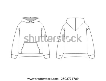 Classic Hoodie Technical Fashion Illustration Hoodie Vector Template Illustration Front and Back Views Oversized Drop Shoulder Unisex Hoodie CAD Design