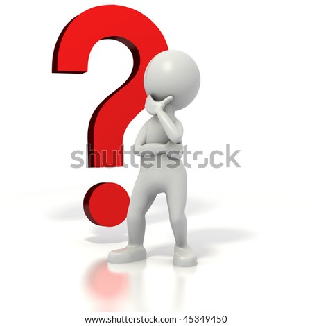 Stick Man Standing In Front Of A Question Mark Thinking. Isolated On ...