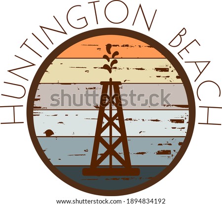 Huntington beach oil derrick grunge label