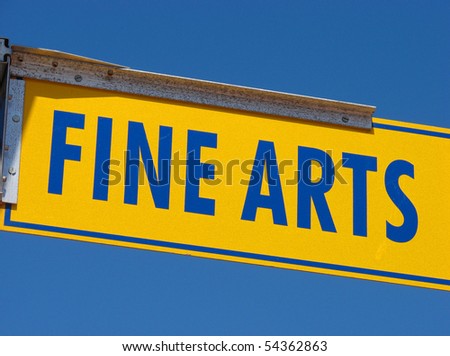 yellow and blue fine arts sign