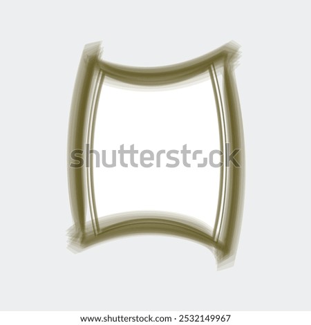 a rectangular frame with a unique, curved design. The outer border is a muted olive green color, applied 