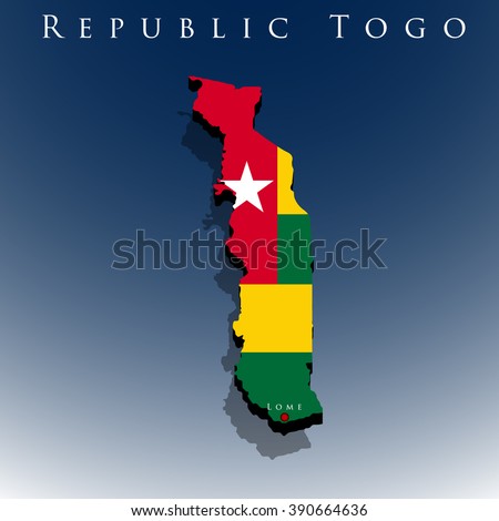 vector 3d republic Togo map with a flag on a blue background, EPS 10