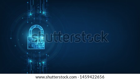 Padlock With Keyhole icon in personal data security Illustrates cyber data or information privacy idea. blue color abstract hi speed internet technology.
