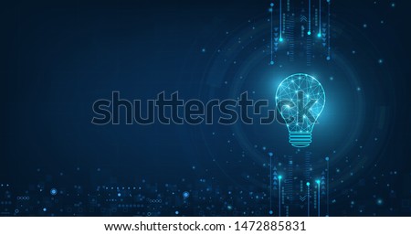 Vector circle tech with light blue and lamp bulb on technology background.