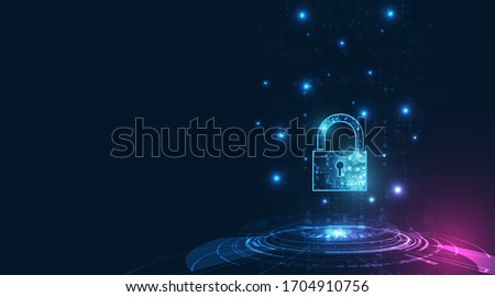 Padlock With Keyhole icon in personal data security Illustrates cyber data or information privacy idea. blue color abstract hi speed internet technology.