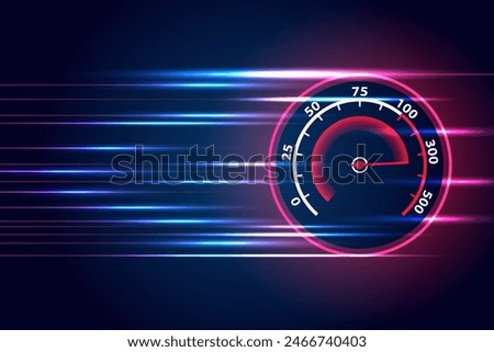 Speed motion with fast speedometer car on dark blue color background.High speed movement design.Vector illustration.