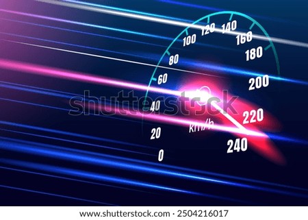 Speed motion with fast speedometer car on dark blue color background.High speed movement design.Vector illustration.