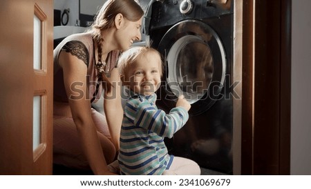 Similar – Image, Stock Photo Cute small boy doing faces in his free time by the river