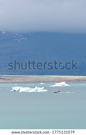Iceland nature and small boat on lake Stok fotoğraf © 