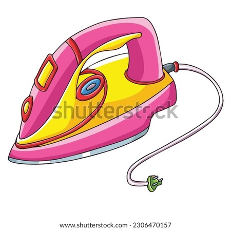 
Cute cartoon Pink and yellow electric iron clipart page for kids. Vector illustration for children. Vector illustration of Cute cartoon Pink and yellow electric iron on isolated white background.
 
