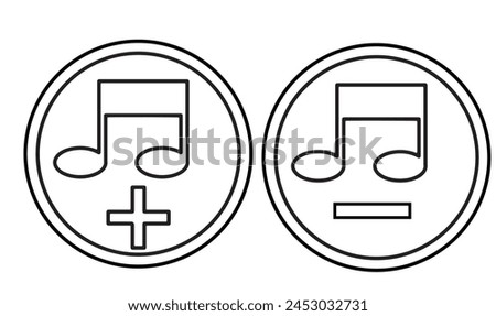 cute cartoon Plus and minus music Icons coloring page for kids. Vector illustration for children. Vector illustration of Plus and minus music isolated on white background.
