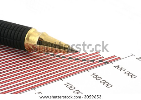 pen tip and business chart on white