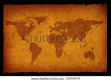 old grunge world map isolated on black background