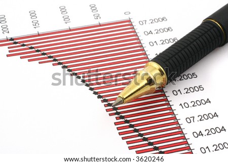 pen tip and business chart on white paper