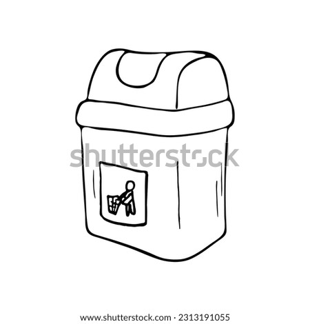Hand-drawn trash bin. Outline the doodle icon of the garbage can.  Rubbish bin and clean household concept. Vector sketch illustration. 
