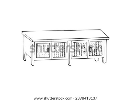 Hand-drawn shabby chic Furniture. Vintage Dresser Outline Sketch in Hand-Drawn Style.