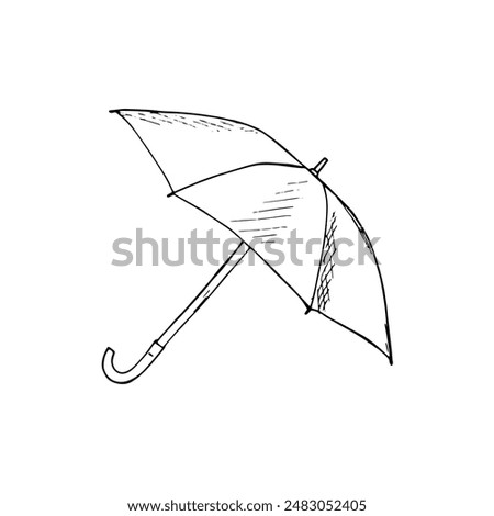 Hand-drawn umbrella. Opened, big umbrella sketch. Isolated in white background.
