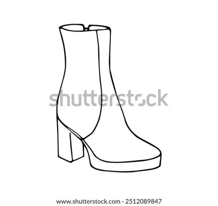 Block heel ankle boots. Hand-drawn fashion illustration isolated on white. Women footwear.