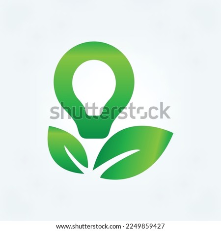 Green bulb with two leaves, green electricity concept