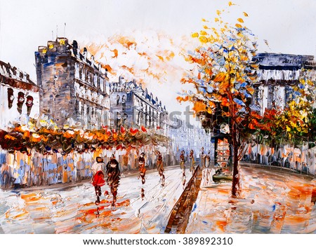 Oil Painting - Street View of Paris