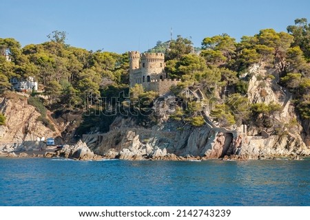 Castell d'en Plaja or Castle on the beach and coastal view, Lloret de Mar, Catalonia, Spain Imagine de stoc © 
