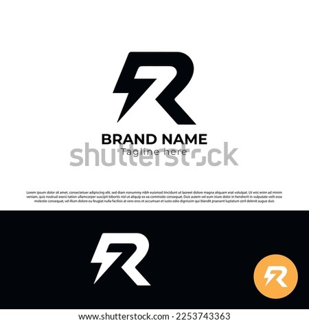 Initial Letter R Electric Logo. letter R overlap with the thunderbolt icon isolated on white background, Flat style Logo Design Template. creative letter R Electric logo, R logo - vector illustration.