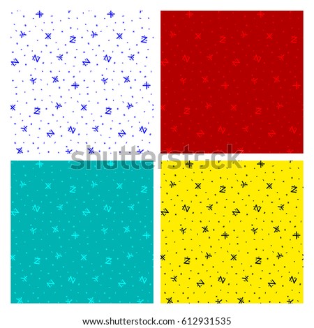 Set of colorful abstract seamless pattern with mathematical signs