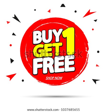 Buy 1 Get 1 Free, sale tag, banner design template, discount app icon, vector illustration Foto d'archivio © 