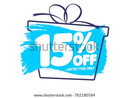Sale tag 15% off, banner design template, discount app icon, vector illustration