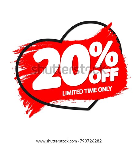 Sale tag 20% off, banner design template, discount app icon, vector illustration