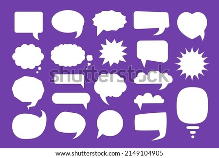 Flat blank white speech bubble stickers. Balloon dialog cloud for text chat comments. Comic pop art cartoon speach bubbles thoughts and sounds vector set