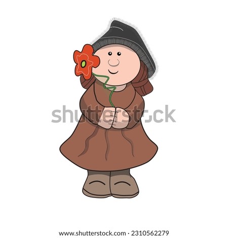 Fille en robe avec bottes et une fleur