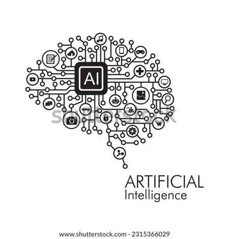 Artificial Intelligence web. Wireframe of AI development. Perkembangan kecerdasan buatan